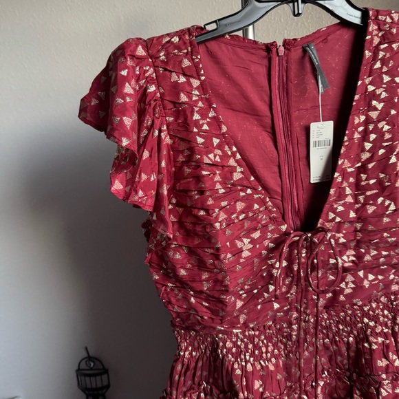 NWT By Anthropologie Short-Sleeve Ruffled Mini Dress Sz M - Picture 3 of 9